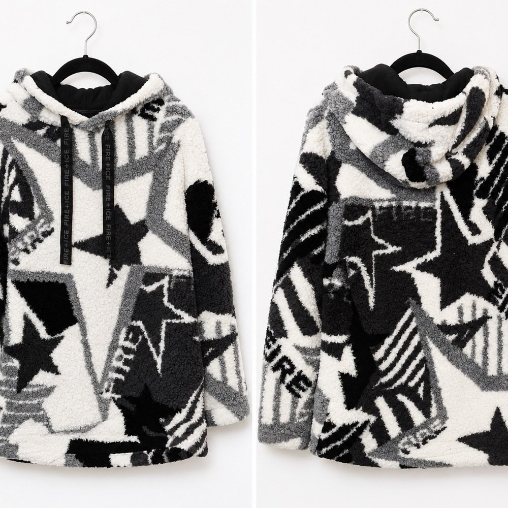 Bogner Black, White & Gray Star-Print Sherpa Ski Hoodie